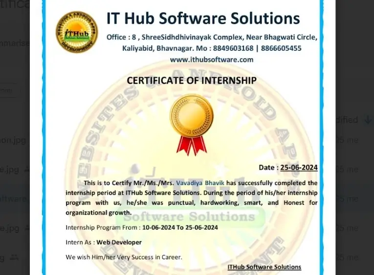 Certificate of Internship for Web Development