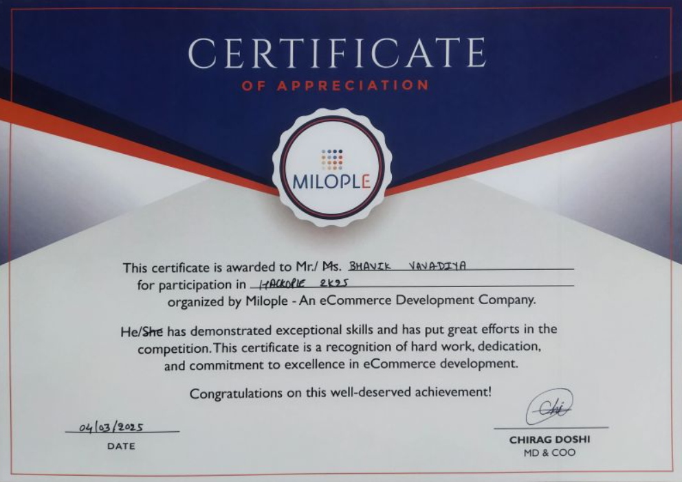 Certificate of Appreciation for HACKOPLE 2K25