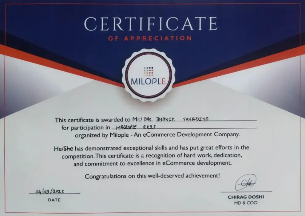 Certificate of Appreciation for HACKOPLE 2K25