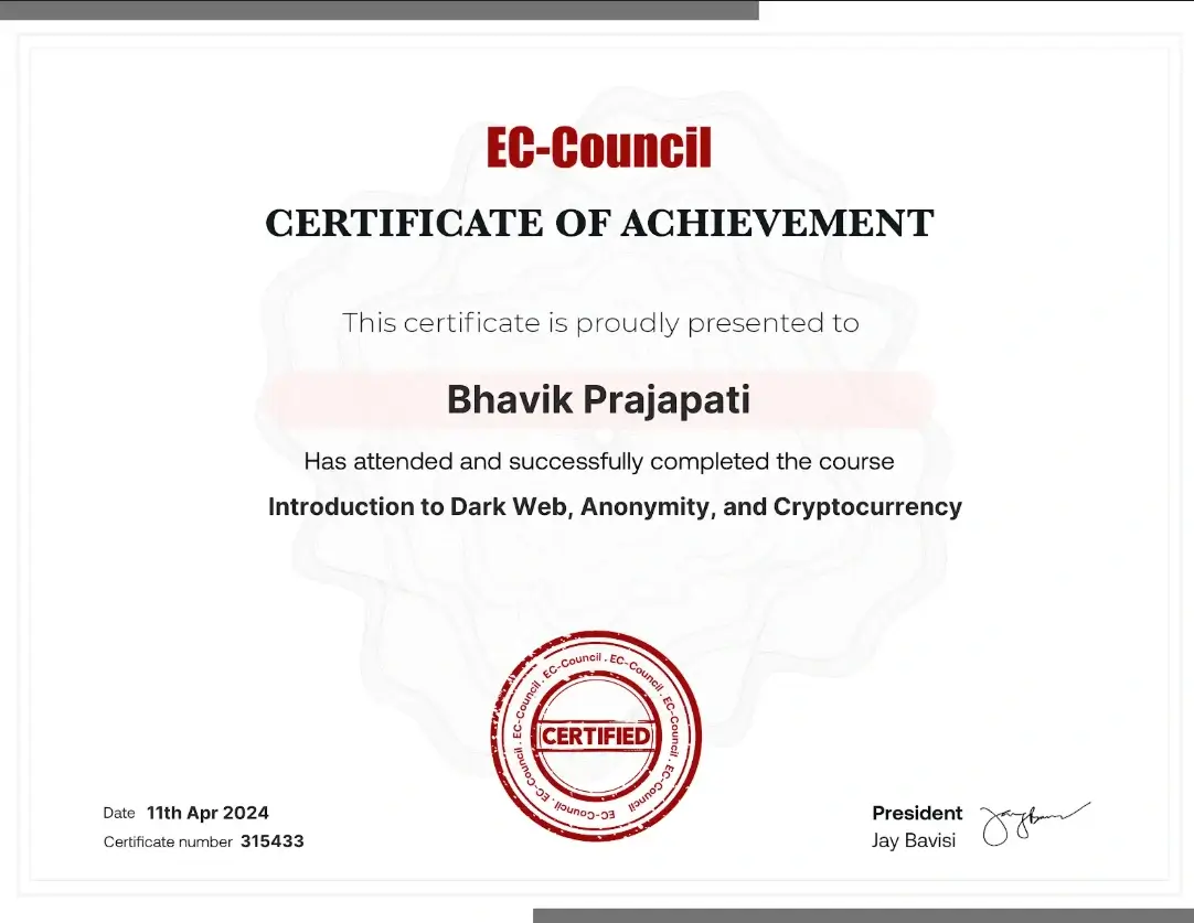 Certificate artwork for Intro. Dark web, Annonymity
