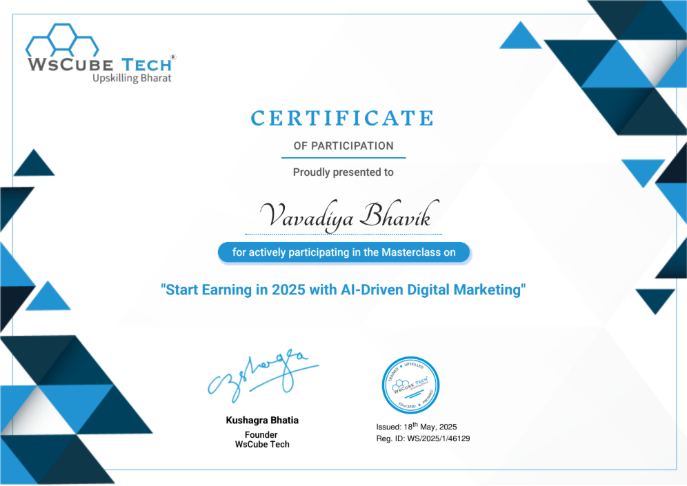 Certificate artwork for Digital Marketing