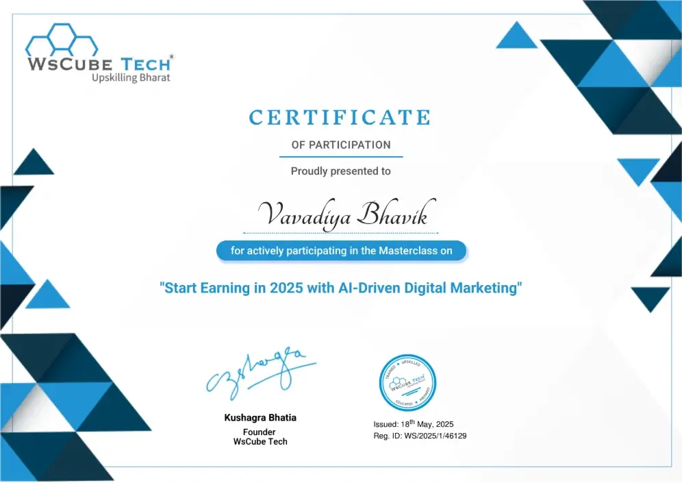 Certificate artwork for Digital Marketing