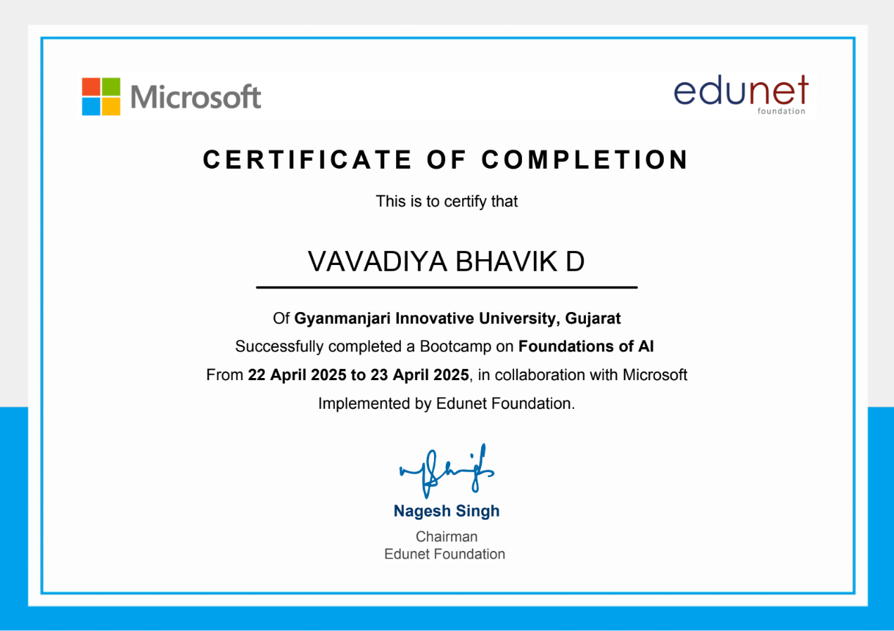 Certificate artwork for Foundations of AI With Microsoft