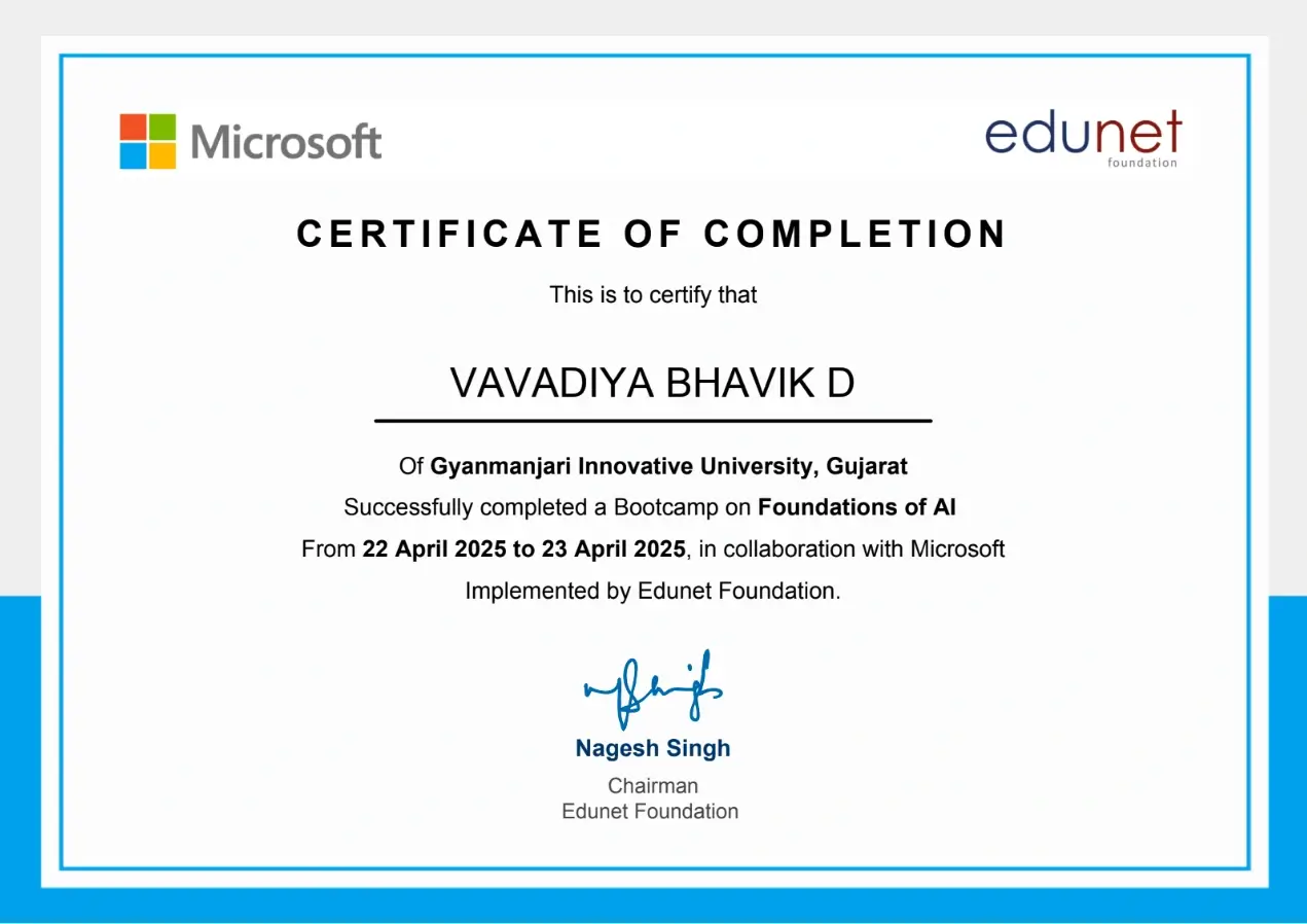 Certificate artwork for Foundations of AI With Microsoft