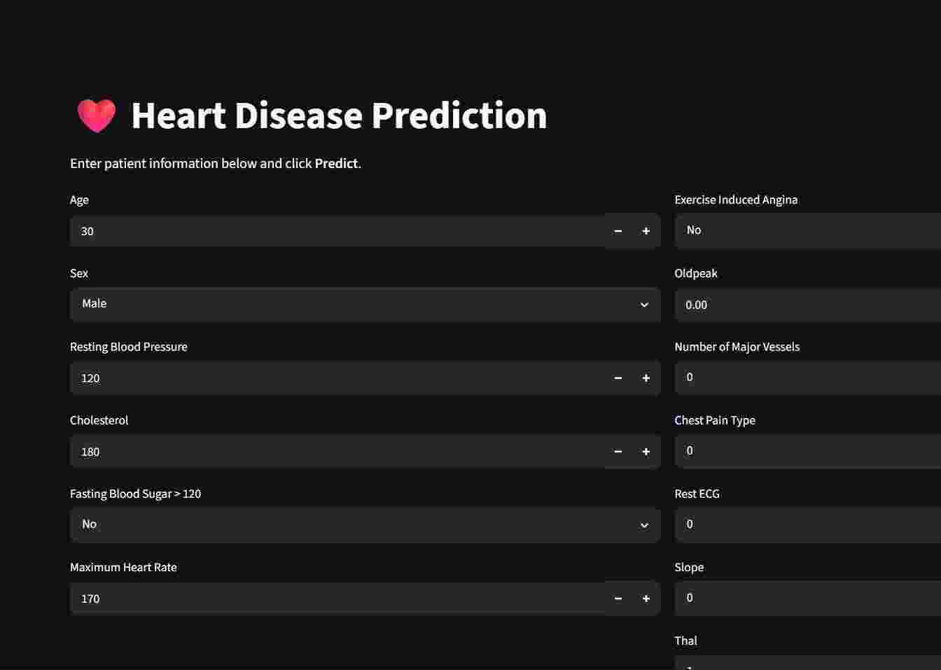 Heart Disease Prediction - Built a machine learning model to predict heart disease using patient health parameters and clinical features. project screenshot