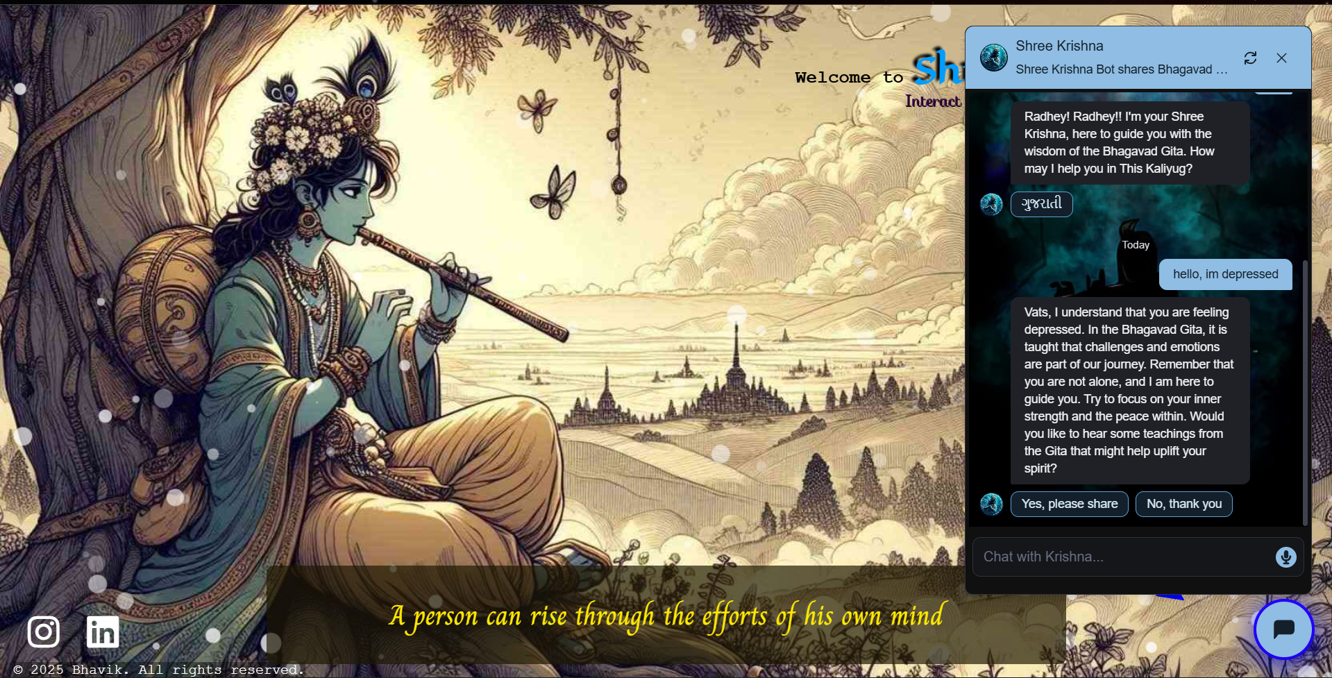 Krishna Chatbot - Built a devotional chatbot experience focused on Krishna-related conversations. project screenshot