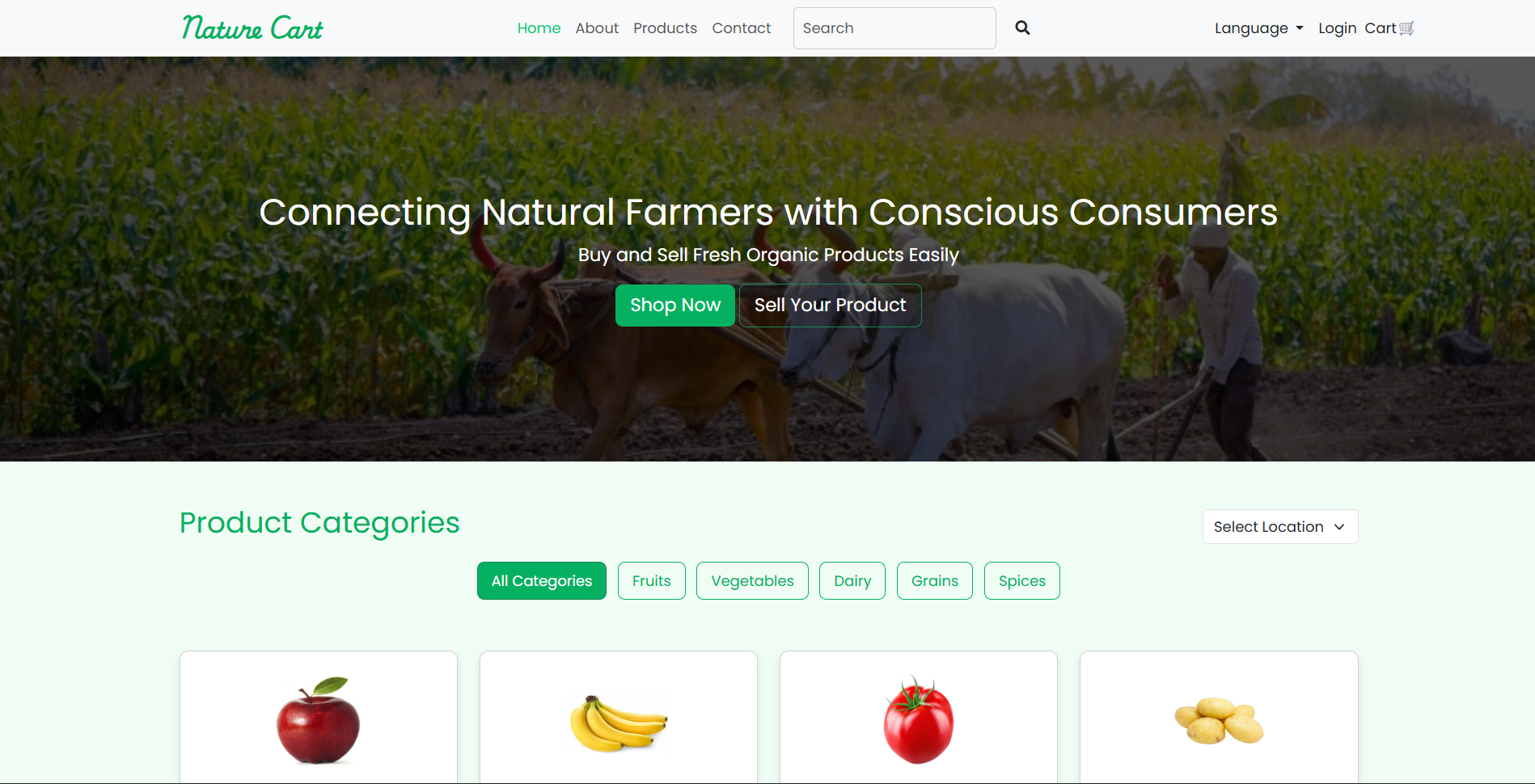 NatureCart - Built NatureCart with separate interfaces for customers and farmers. project screenshot